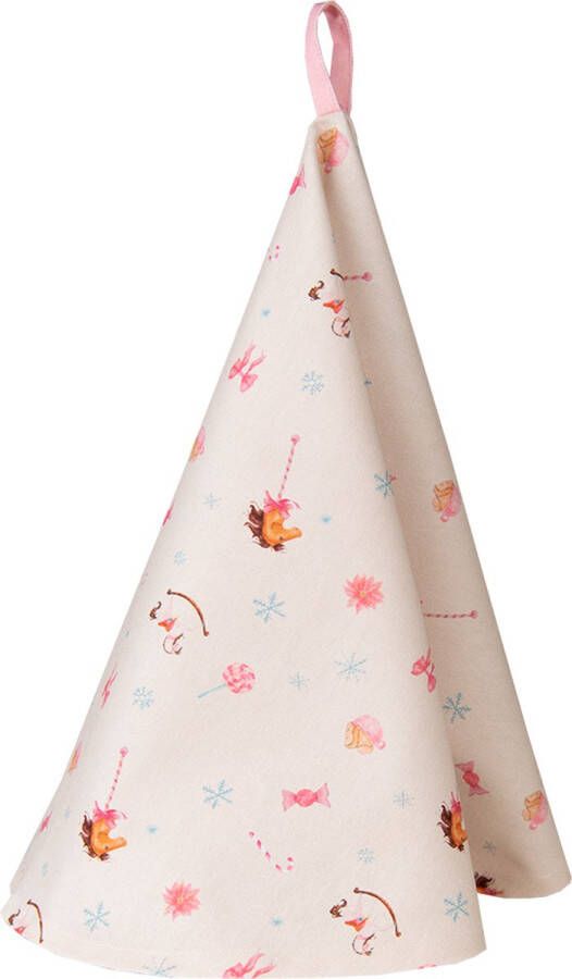 Clayre & Eef Theedoek Ø 80 cm Beige Roze Katoen Rond Hobbelpaard Keukenhanddoek Beige Keukenhanddoek