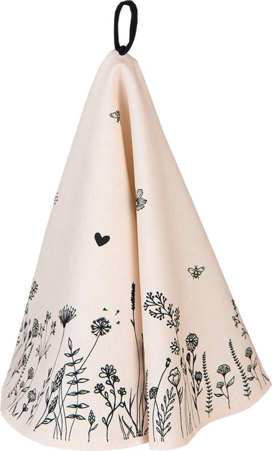 Clayre & Eef Theedoek Ø 80 cm Beige Zwart Katoen Bloemen Keukenhanddoek Beige Keukenhanddoek