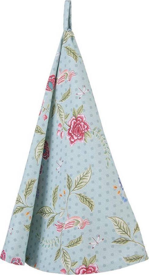 Clayre & Eef Theedoek Ø 80 cm Blauw Groen Katoen Rond Bloemen Vaatdoek