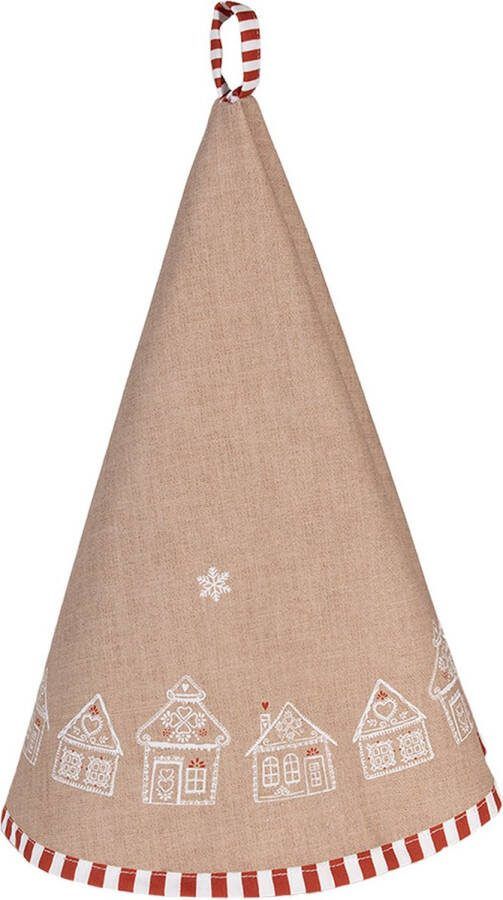 Clayre & Eef Theedoek Ø 80 cm Bruin Katoen Rond Gingerbread house Keukenhanddoek