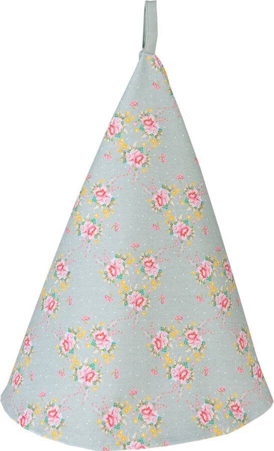 Clayre & Eef Theedoek Ø 80 cm Groen Katoen Rond Bloemen Keukenhanddoek Groen Keukenhanddoek