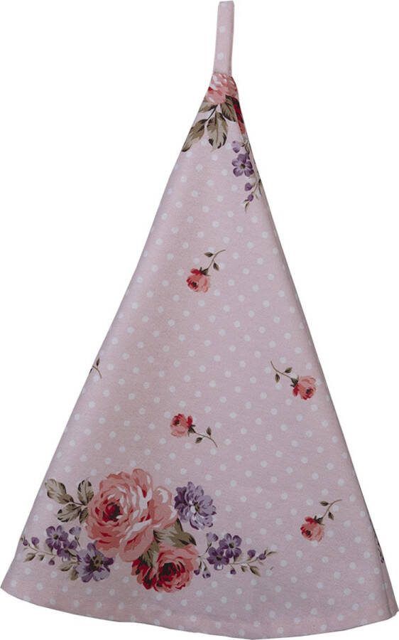 Clayre & Eef Theedoek Ø 80 cm Roze Paars Katoen Rond Rozen Vaatdoek