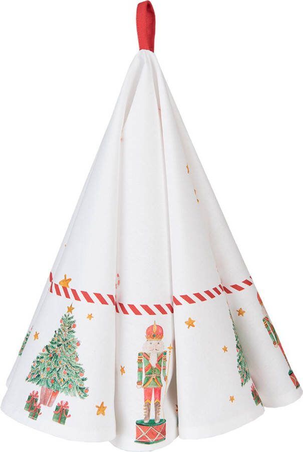 Clayre & Eef Theedoek Ø 80 cm Wit Rood Katoen Rond Notenkrakers Keukenhanddoek Wit Keukenhanddoek