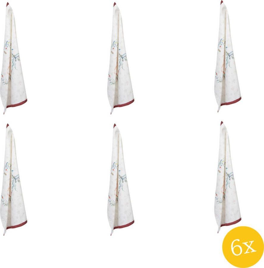 Clayre & Eef Theedoek set van 6 stuks 50x70 cm Wit Rood Katoen Hert Keukenhanddoek