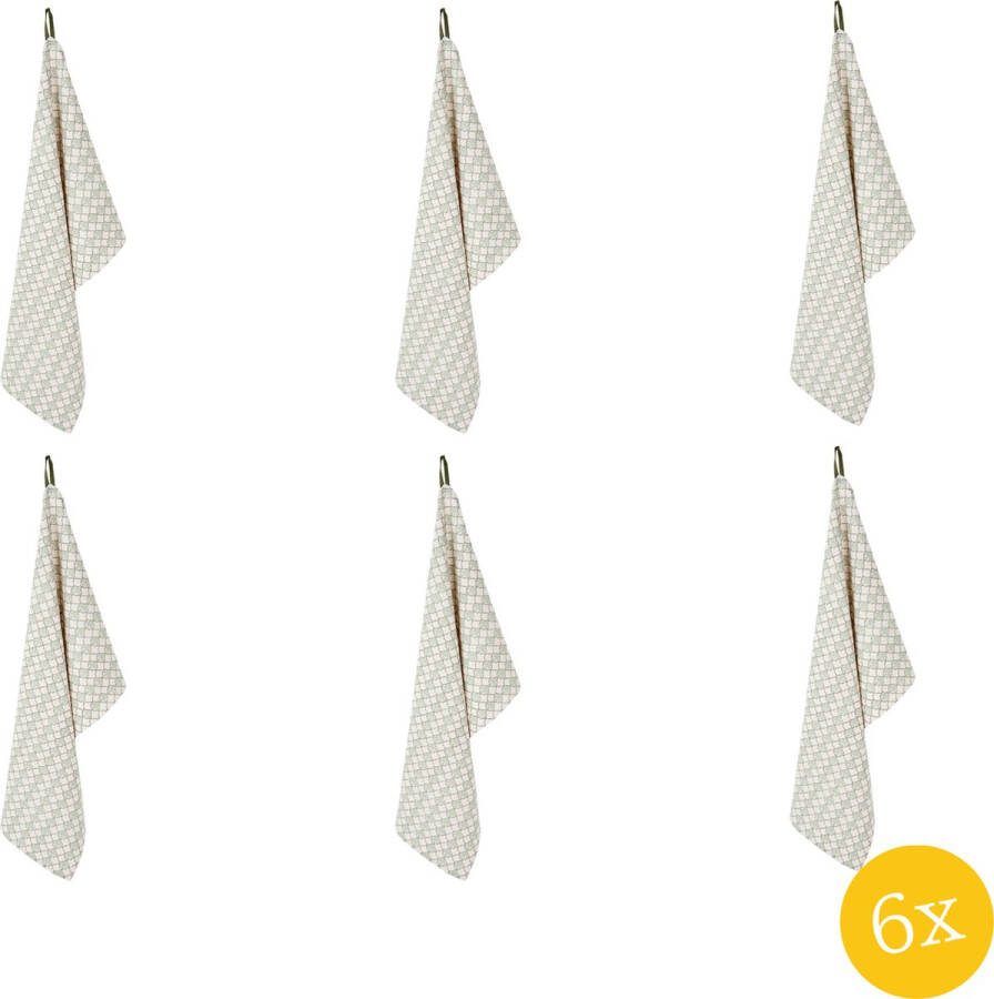 Clayre & Eef Theedoek set van 6 stuks 50x85 cm Groen Beige Katoen Ruit Keukenhanddoek