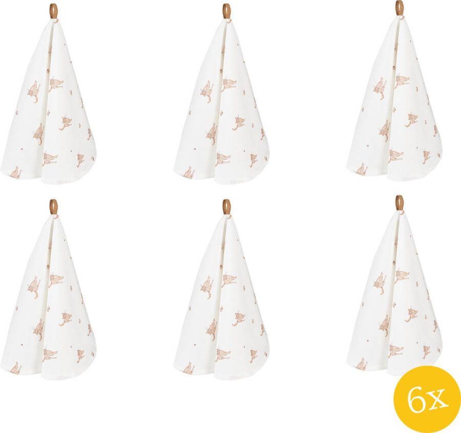 Clayre & Eef Theedoek set van 6 stuks Ø 80 cm Beige Bruin Katoen Rond Keukenhanddoek