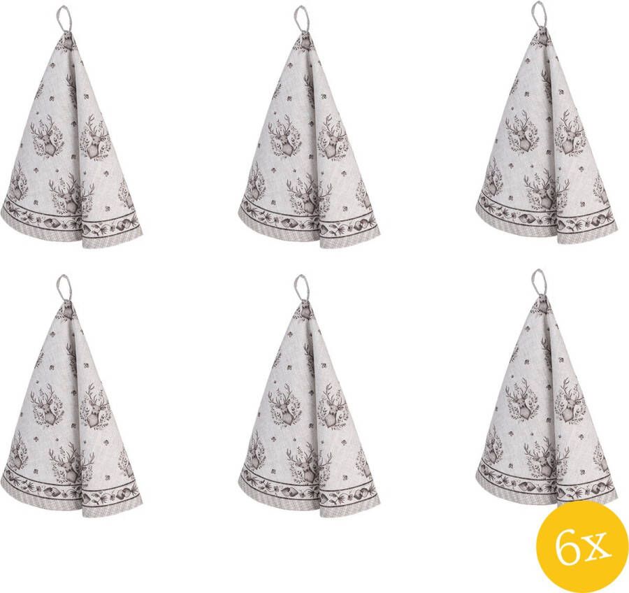 Clayre & Eef Theedoek Ø set van 6 stuks Ø 80 cm Beige Katoen Rond Hert Keukenhanddoek
