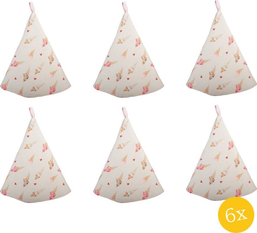 Clayre & Eef Theedoek set van 6 stuks Ø 80 cm Beige Roze Katoen Rond Ijsjes Keukenhanddoek