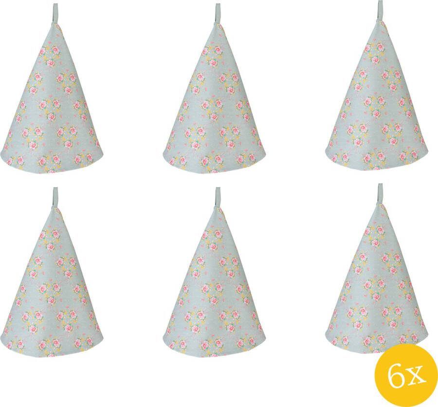 Clayre & Eef Theedoek set van 6 stuks Ø 80 cm Groen Katoen Rond Bloemen Keukenhanddoek