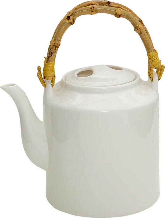 Clayre & Eef Theepot 1500 ml Wit Porselein Rond Theekan Cadeau voor haar