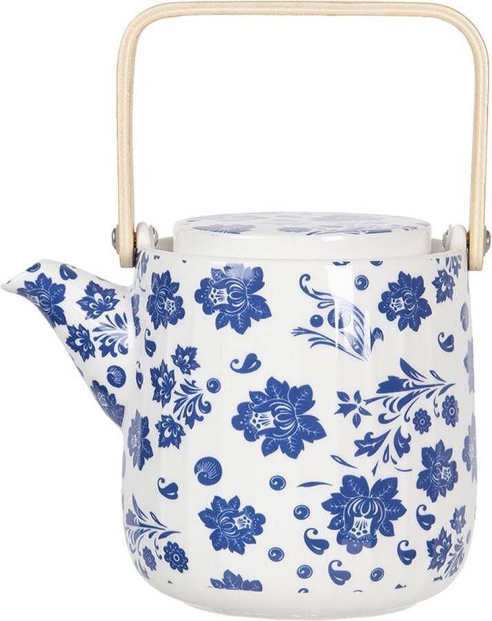 Clayre & Eef Theepot met Filter 16*11*12 20 cm 800 ml Meerkleurig Porselein Bloemen Rond Theekan Japanse Theepot Chinese Theepot TheekanJapanse TheepotChinese Theepot