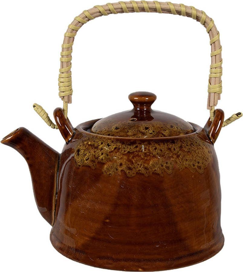 Clayre & Eef Theepot met Filter 750 ml Bruin Geel Keramiek Theekan Bruin Theekan