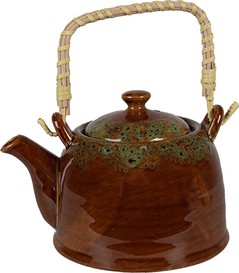 Clayre & Eef Theepot met Filter 750 ml Bruin Wit Keramiek Theekan Bruin Theekan