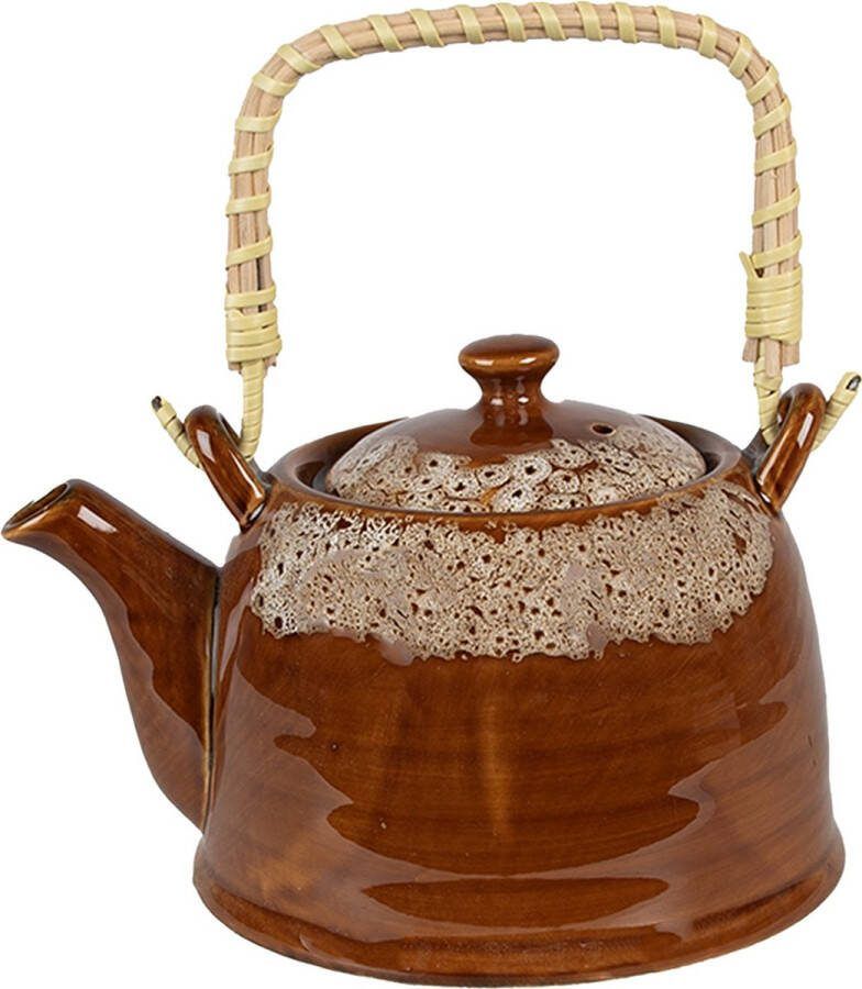 Clayre & Eef Theepot met Filter 750 ml Bruin Groen Keramiek Theekan Bruin Theekan