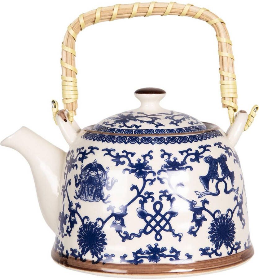 Clayre & Eef Theepot met Filter 6CETE0082 18*14*12 cm 0 8L Blauw Porselein TheekanJapanse TheepotChinese Theepot