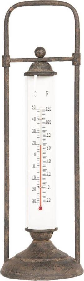 Clayre & Eef Thermometer Buiten 13x13x43 cm Zwart Ijzer Glas Rond Thermometer Gietijzer Thermometer Tuin