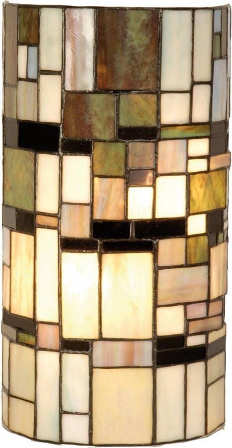 Clayre & Eef tiffany wandlamp cylinder uit de mosaic serie groen ivory multi colour ijzer glas