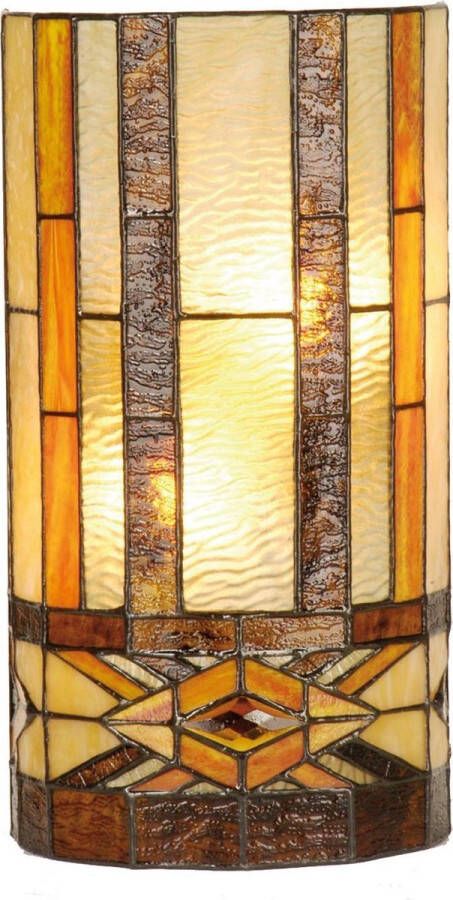 Clayre & Eef tiffany wandlamp compleet uit de flintwood serie bruin geel multi colour ijzer glas