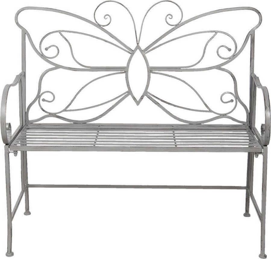 Clayre & Eef Tuinbank 108x55x99 Cm Grijs Ijzer Rechthoek Vlinder Bank Buiten Bank Tuin Tuinmeubelen Grijs Bank Buiten
