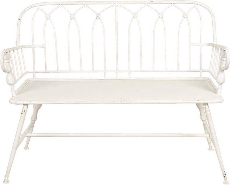 Clayre & Eef Tuinbank 120x53x90 Cm Wit Ijzer Rechthoek Bank Buiten Bank Tuin Tuinmeubelen Wit Bank Buiten Bank Tuin