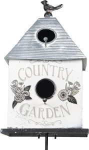 Clayre & Eef Tuinsteker 18x13x109 cm Grijs Wit Metaal Bloemen Country Garden Tuinprikker Gazonsteker Tuin Decoratie