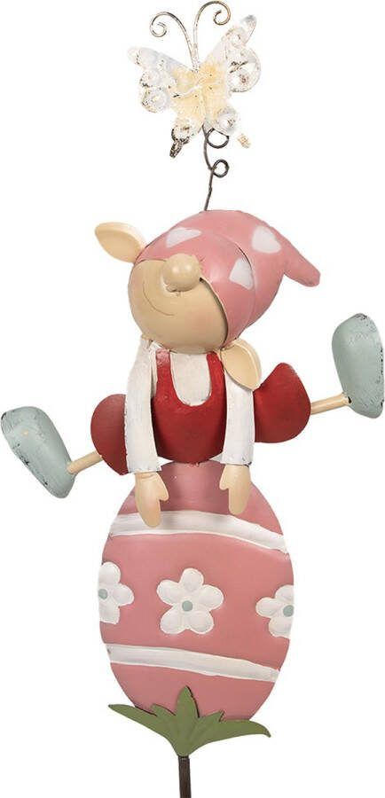 Clayre & Eef Tuinsteker Kabouter 24x7x84 cm Roze IJzer Tuinprikker