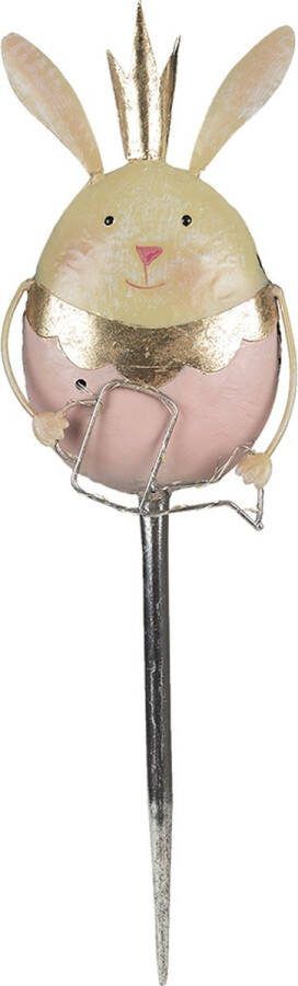 Clayre & Eef Tuinsteker Konijn 17x8x59 Cm Roze Beige Metaal Tuinprikker Gazonsteker Tuin Decoratie Roze Tuinprikker