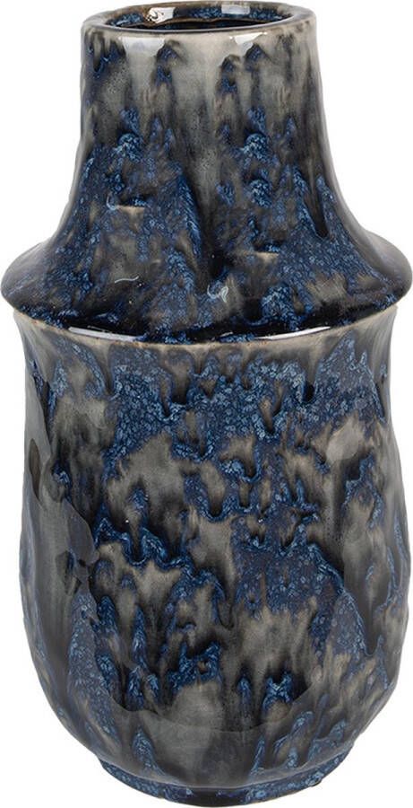 Clayre & Eef Vaas Ø 13x25 cm Blauw Keramiek Decoratie Vaas Decoratie Pot
