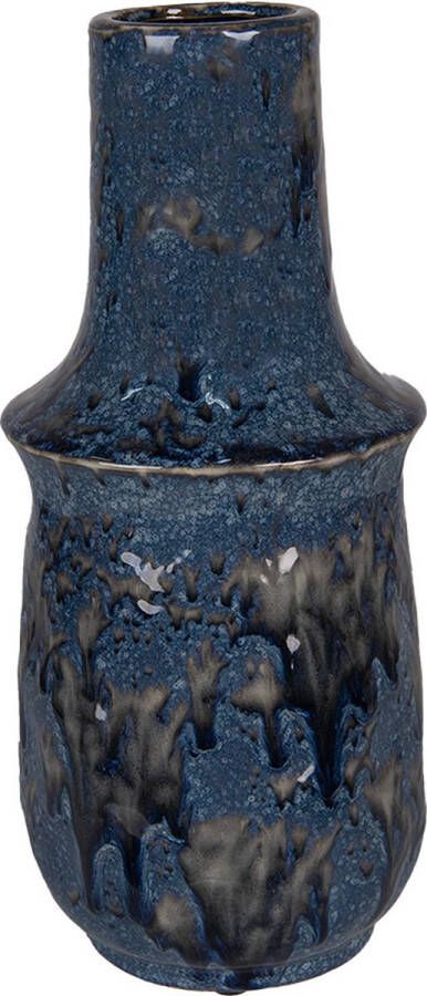 Clayre & Eef Vaas Ø 13x30 cm Blauw Keramiek Decoratie Vaas Decoratie Pot