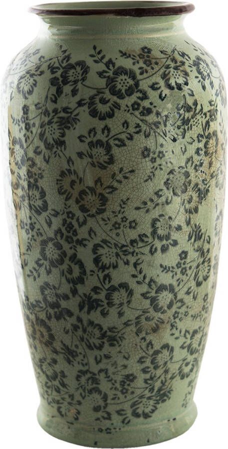 Clayre & Eef Vaas Ø 17x35 cm Groen Keramiek Bloemen Decoratie Vaas