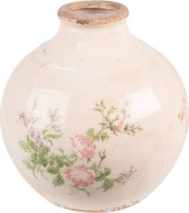 Clayre & Eef Vaas Ø 20x21 cm Roze Beige Keramiek Bloemen Decoratie Vaas Decoratie Pot