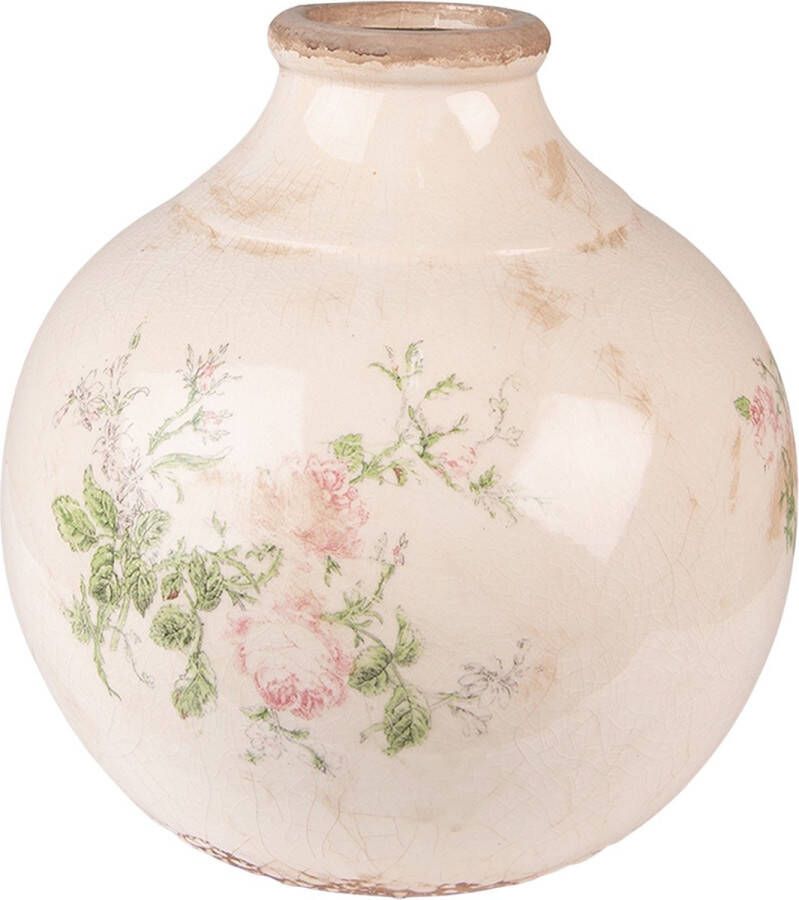 Clayre & Eef Vaas Ø 25x25 cm Roze Beige Keramiek Bloemen Decoratie Vaas Decoratie Pot