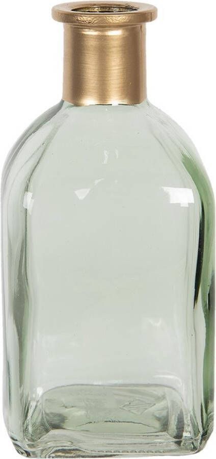 Clayre & Eef Vaas 6* 6*13 cm Groen Glas Vierkant Glazen Vaas Bloempot Binnen Glazen VaasBloempot Binnen