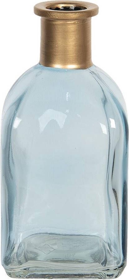 Clayre & Eef Vaas 6*6*13 cm Blauw Glas Vierkant Glazen Vaas Bloempot Binnen Glazen VaasBloempot Binnen