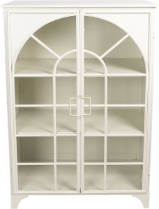 Clayre & Eef Vitrinekast 80x41x120 Cm Wit Ijzer Rechthoek Opbergkast Halfhoge Kast Wit Opbergkast Halfhoge Kast