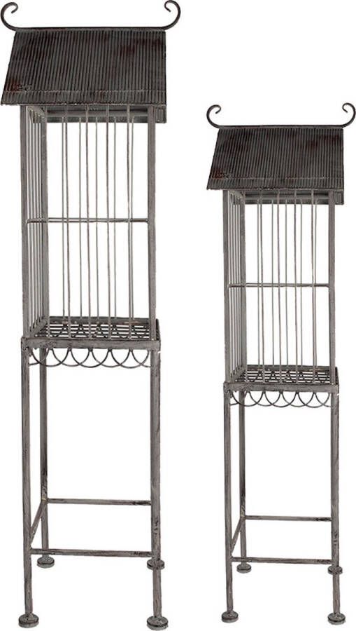 Clayre & Eef Vogelkooi Decoratie Set van 2 Grijs Metaal Vogelkooi voor Binnen Grijs Vogelkooi voor Binnen