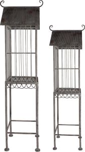 Clayre & Eef Vogelkooi Decoratie Set van 2 Grijs Metaal Vogelkooi voor Binnen Grijs Vogelkooi voor Binnen