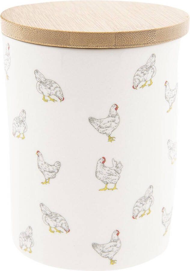 Clayre & Eef Voorraadpot Ø 10x13 cm Beige Keramiek Rond Kippen Voorraadbus