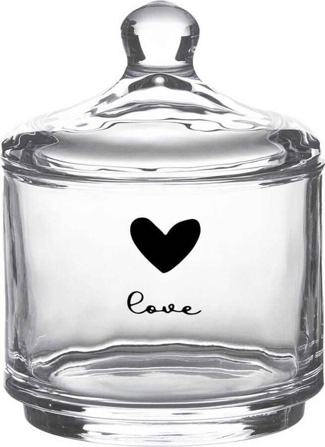 Clayre & Eef Voorraadpot Ø 10x13 cm Glas Rond Hart Love Voorraadbus Transparant Voorraadbus