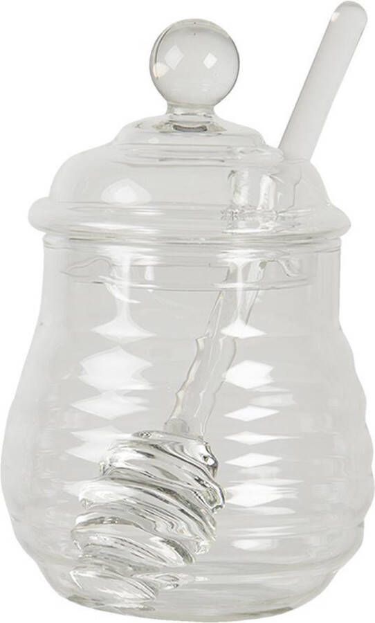 Clayre & Eef Transparente Honingpot met lepel Ø 10*14 cm 6GL2923