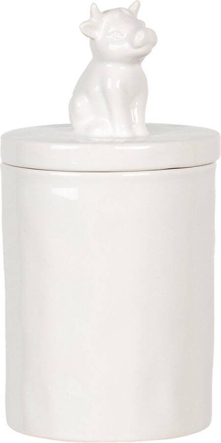 Clayre & Eef Voorraadpot Ø 11x19 cm Wit Keramiek Rond Koe Voorraadbus