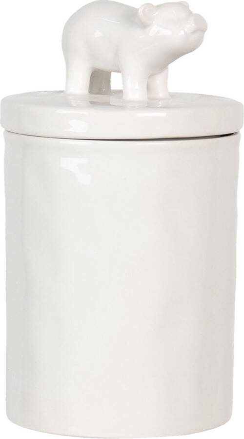 Clayre & Eef Voorraadpot Ø 11x19 cm Wit Keramiek Rond Varken Voorraadbus