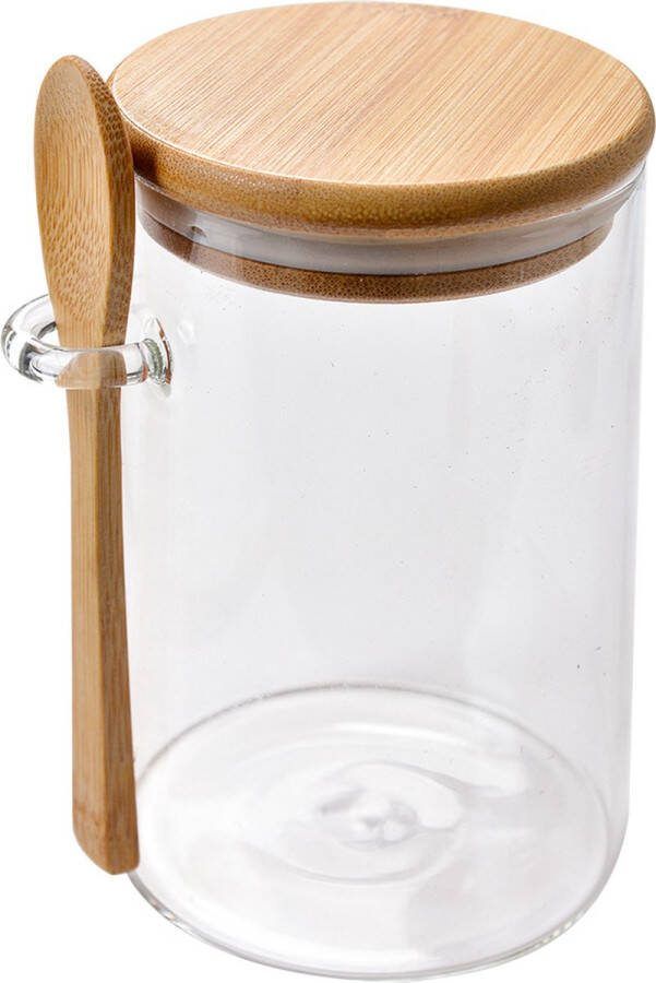 Clayre & Eef Voorraadpot 11x9x14 cm Transparant Glas Voorraadbus Roze Voorraadbus