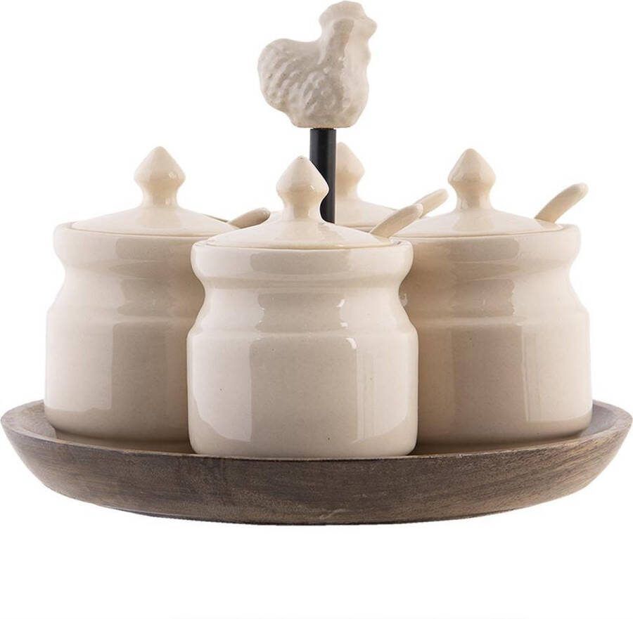 Clayre & Eef Cremekleurige Voorraadpotten (4) op schaal Ø 17*15 cm 64730