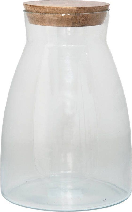 Clayre & Eef Voorraadpot Ø 18x26 cm Glas Hout Voorraadbus Bewaarpot