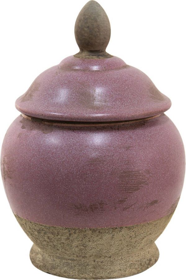 Clayre & Eef Voorraadpot Ø 19x26 cm Roze Beige Keramiek Voorraadbus