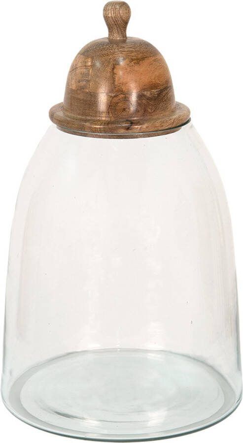 Clayre & Eef Voorraadpot Ø 23x38 cm Glas Hout Rond Voorraadbus Transparant Voorraadbus