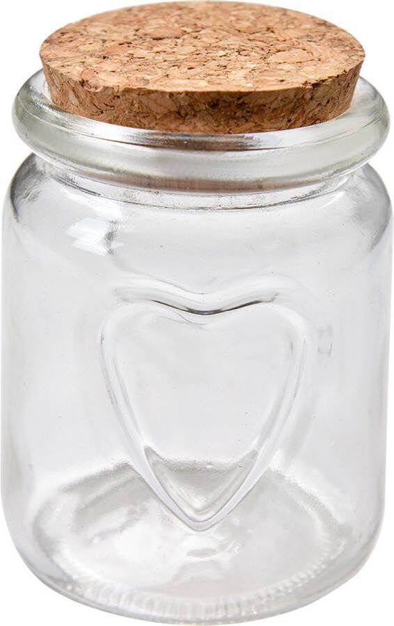 Clayre & Eef Voorraadpot Ø 6x8 cm Transparant Glas Hartjes Voorraadbus Transparant Voorraadbus