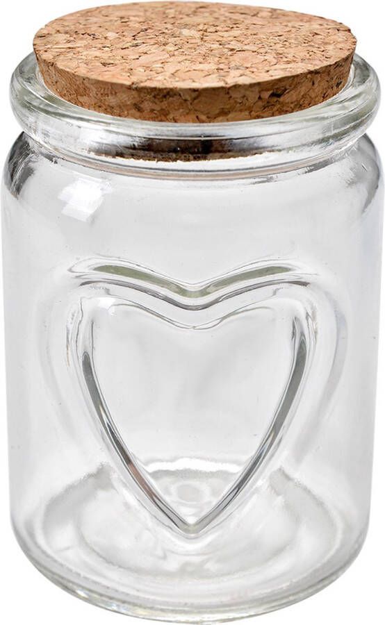 Clayre & Eef Voorraadpot Ø 7x10 cm Transparant Glas Hartjes Voorraadbus Transparant Voorraadbus