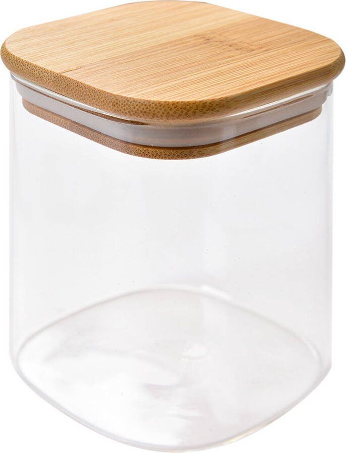 Clayre & Eef Voorraadpot 8x8x10 cm Transparant Glas Voorraadbus Transparant Voorraadbus